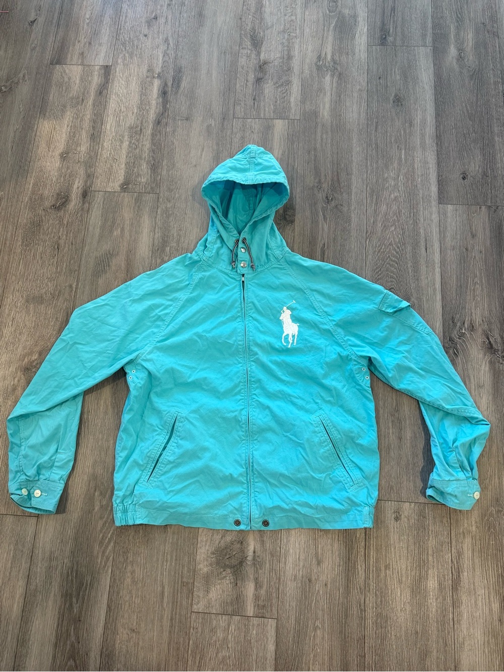 Polo Ralph Lauren Men’s Turquoise Full Zip Hooded Windbreaker Jacket Size Large